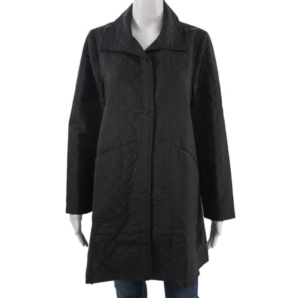 Shana Women Quilted Argyle Collared Black Coat Size XS